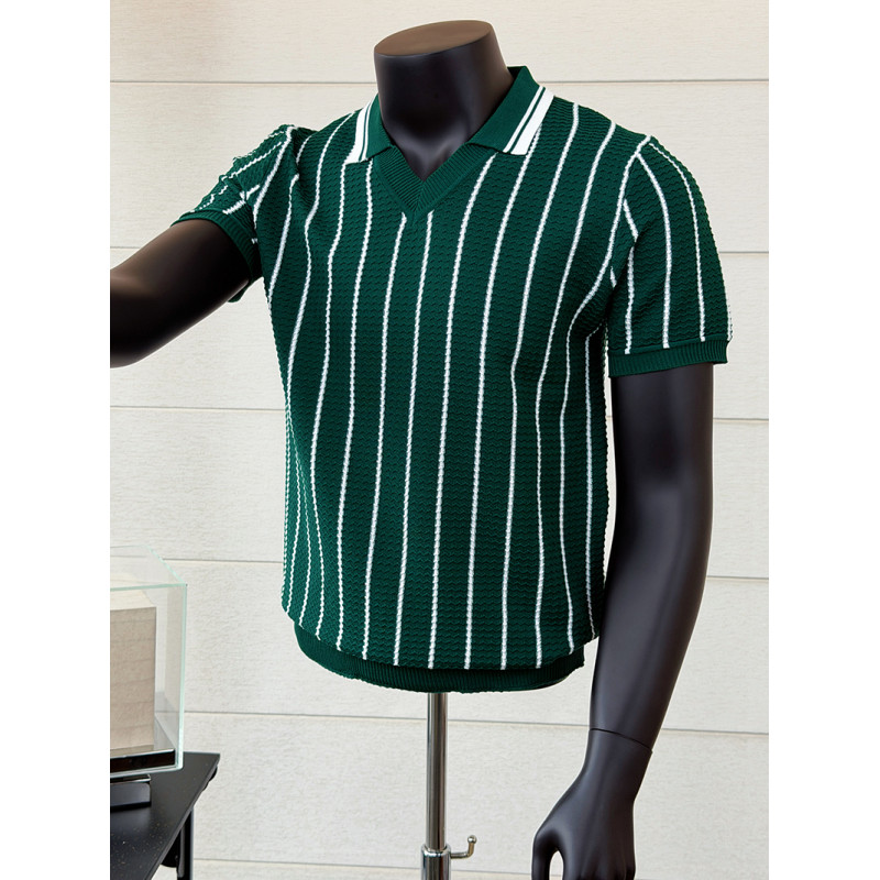 Men'S Fashion V Neck T Shirts - قميص بولو صيفي مخطط برقبة على
