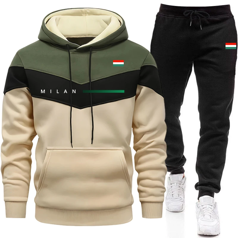 Mens Fashion Urban - طقم هوديز رجالي على الطراز الإيطالي،