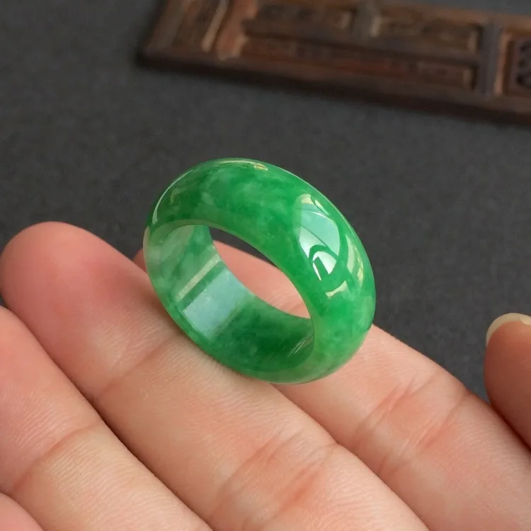 Men'S Fashion Rings - خاتم اليشم الأخضر الطبيعي ، تميمة