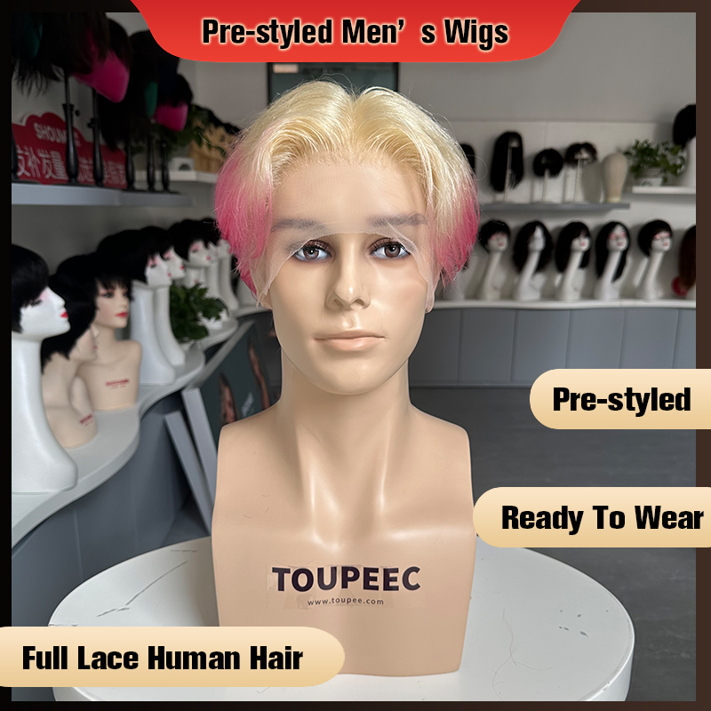 Men Fashion Hair Style - شعر مستعار رجالي مُصفف مسبقًا بالكامل
