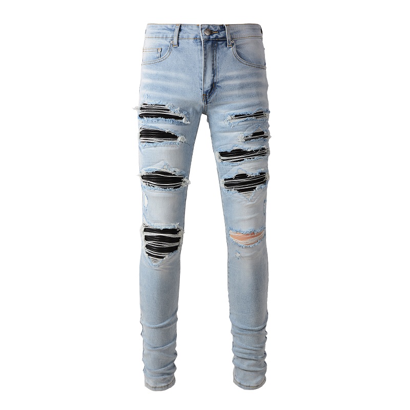 Skinny Jeans Ripped - بنطلون جينز أسود مزين بطيات للرجال