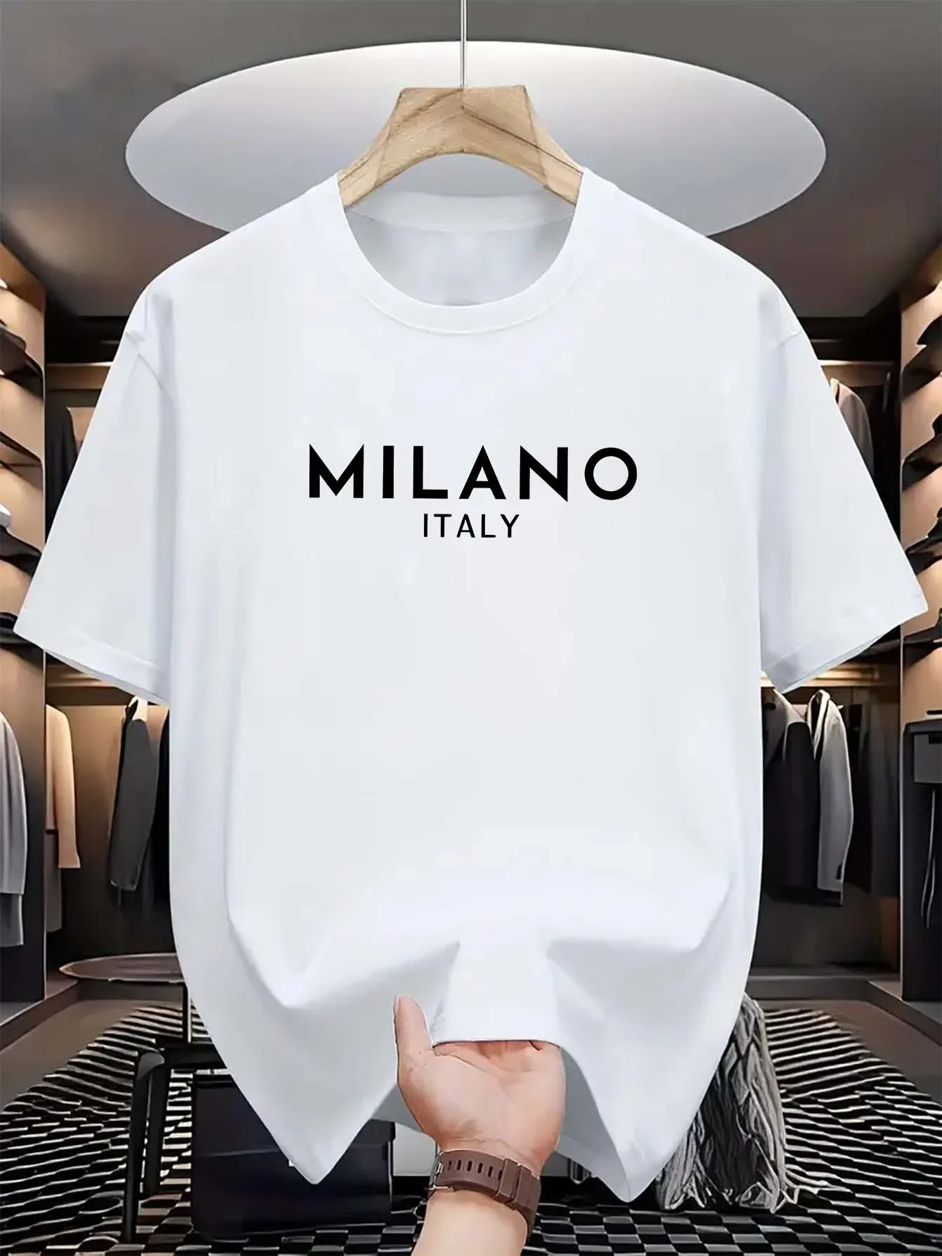 Milan Men'S Fashion - قميص ميلان الإيطالي ذو الرقبة المستديرة