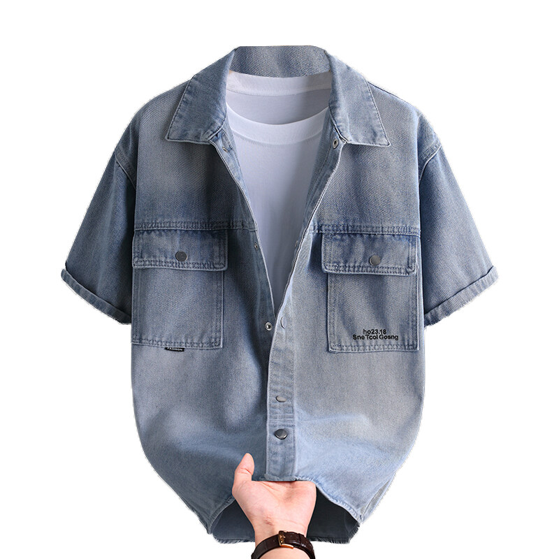 قميص دينيم رجالي صيفي عصري بلو - مراجعة Mens Fashion Urban وسعره