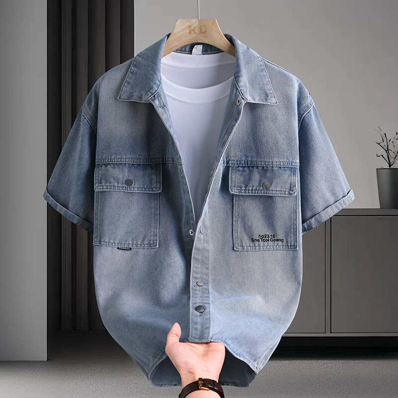 قميص دينيم رجالي صيفي عصري بلو - مراجعة Mens Fashion Urban وسعره
