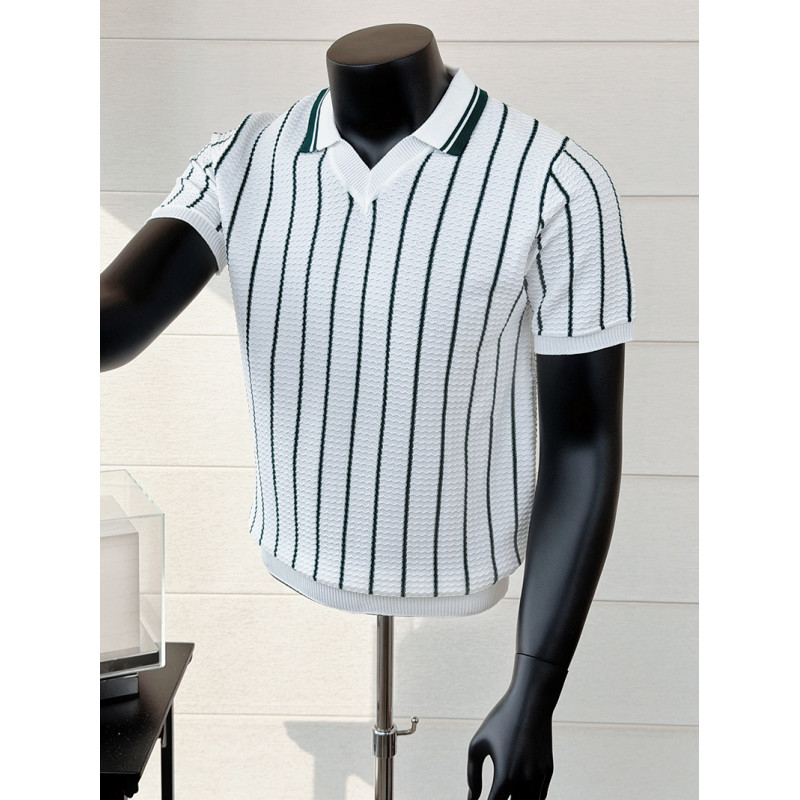 قميص بولو صيفي مخطط برقبة على  - مراجعة Men'S Fashion V Neck T Shirts وسعره