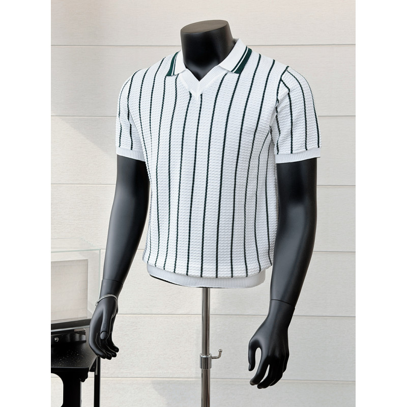 قميص بولو صيفي مخطط برقبة على  - مراجعة Men'S Fashion V Neck T Shirts وسعره