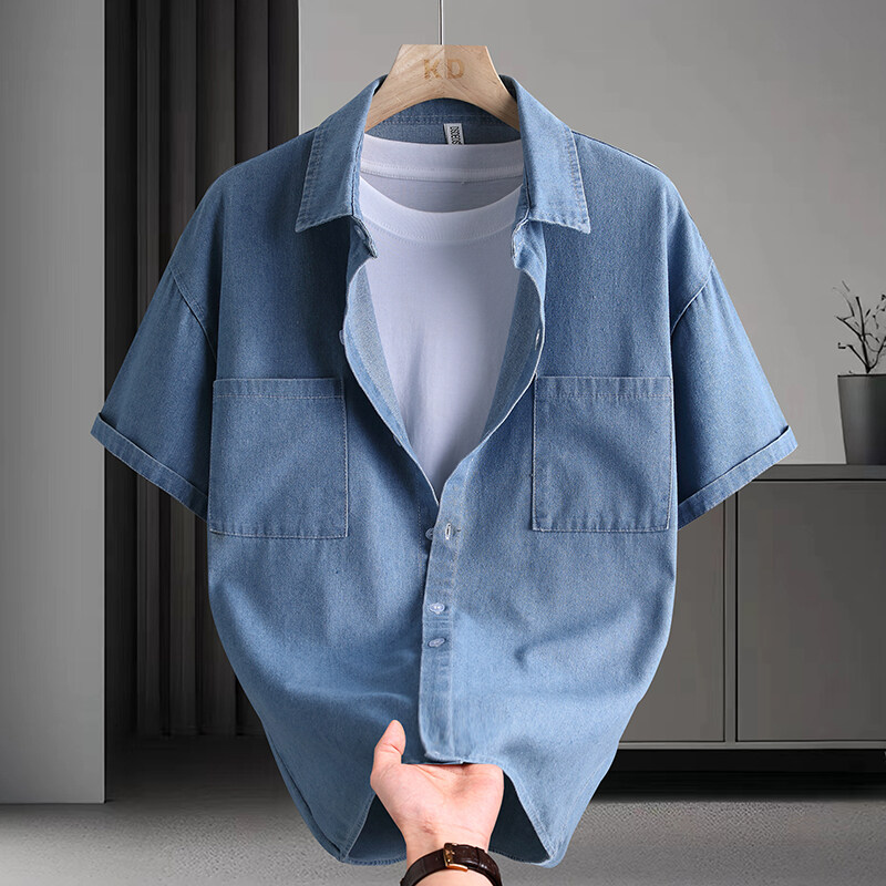 قميص دينيم رجالي صيفي عصري بلو - مراجعة Mens Fashion Urban وسعره