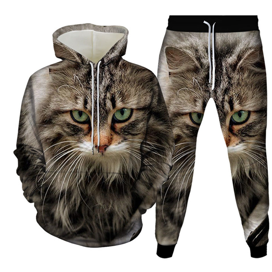 الخريف مضحك الحيوان القط ثلاثي - مراجعة Men'S Fashion Hoodie وسعره