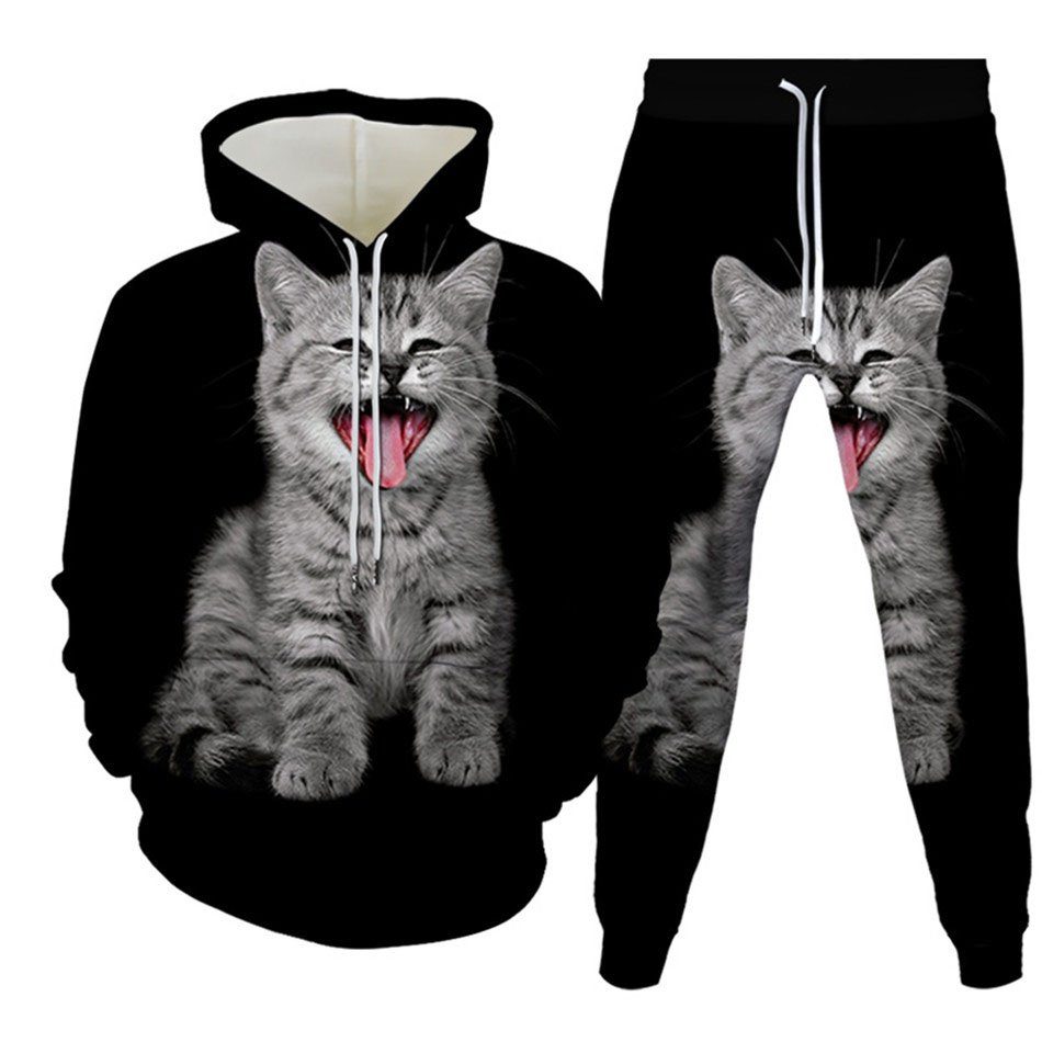 الخريف مضحك الحيوان القط ثلاثي - مراجعة Men'S Fashion Hoodie وسعره