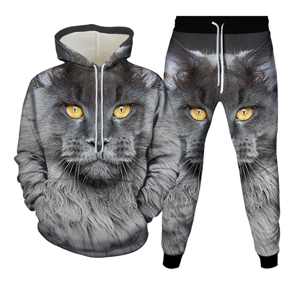 الخريف مضحك الحيوان القط ثلاثي - مراجعة Men'S Fashion Hoodie وسعره